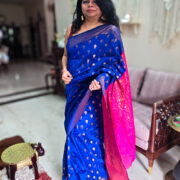 Neeli Syahi cotton saree with pink pallu — elegant traditional wear