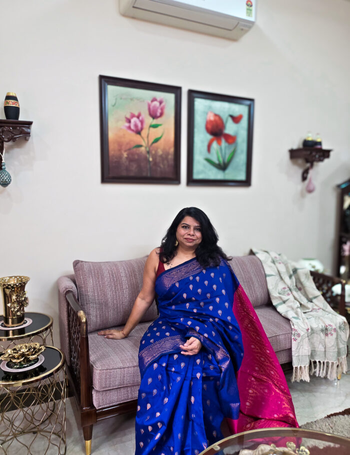 20251021_134854 Neeli Syahi cotton zari saree with contrasting pink pallu