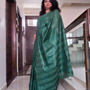 Handcrafted green Katan silk saree with fine silk texture