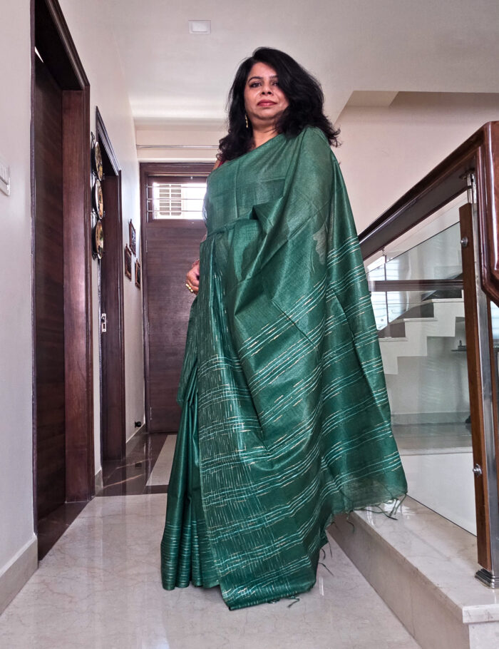 20251021_140950 Handcrafted green Katan silk saree with fine silk texture