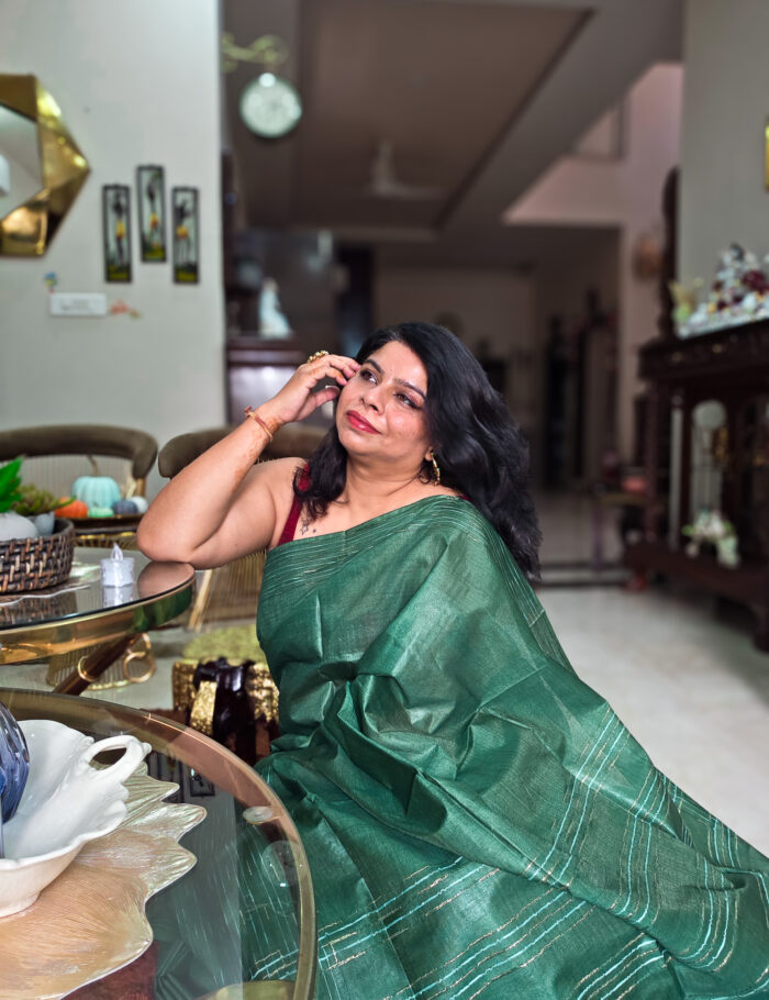 20251021_141555 Green pure silk saree with Katan weave craftsmanship