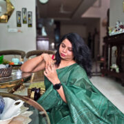 Green Katan silk saree with traditional Indian weave