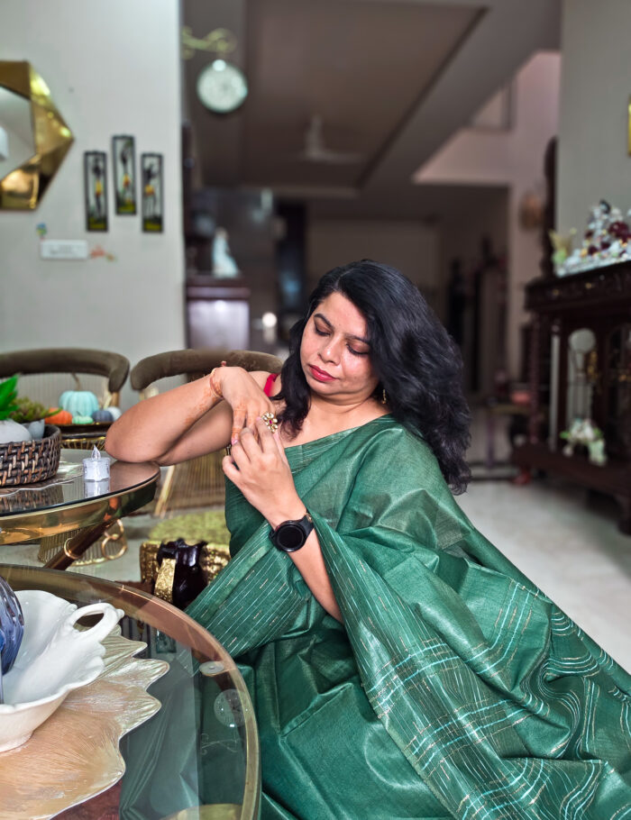 20251021_141645 Green Katan silk saree with traditional Indian weave