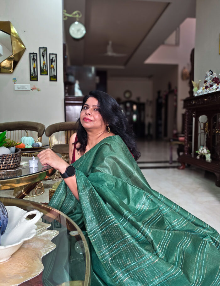 20251021_141705 Lightweight green Katan silk saree ideal for celebrations