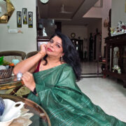 Handloom green Katan silk saree with elegant drape