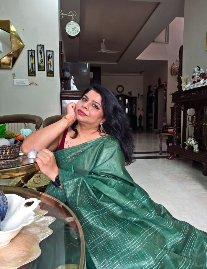 20251021_141754 Handloom green Katan silk saree with elegant drape