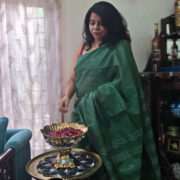 Traditional green Katan silk saree for festive wear