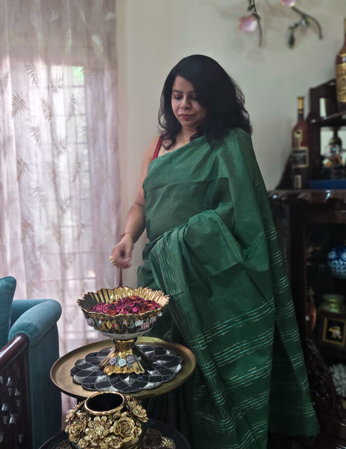 20251021_142100 Traditional green Katan silk saree for festive wear