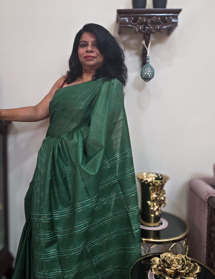 20251021_142127 Green handwoven Katan silk saree with rich texture