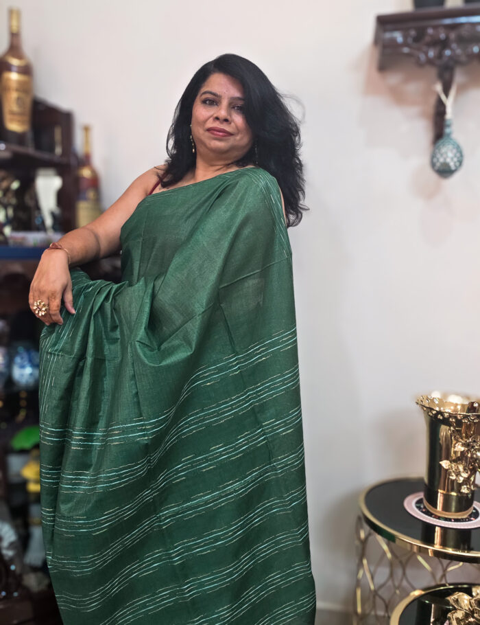 20251021_142145 Green Katan silk saree handwoven with Kadua weave