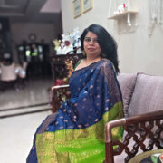 Geheri neeli syahi saree – cotton with zari border and green pallu
