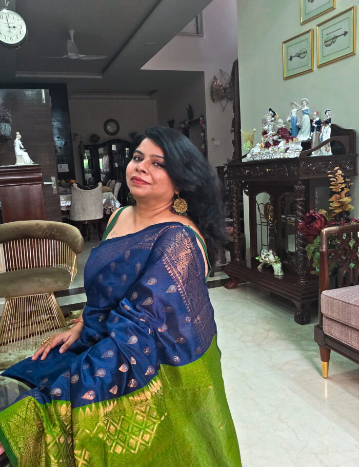 20251021_145612 Zari cotton saree deep blue with green pallu – Geheri Neeli Syahi