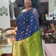 Geheri neeli syahi saree – blue cotton with green pallu and zari details