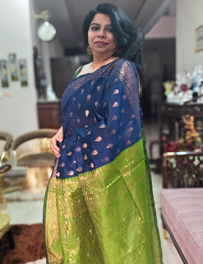 20251021_150422 Geheri neeli syahi saree – blue cotton with green pallu and zari details
