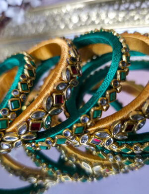 Green & Gold Silk Thread Bangles (Set of 5)