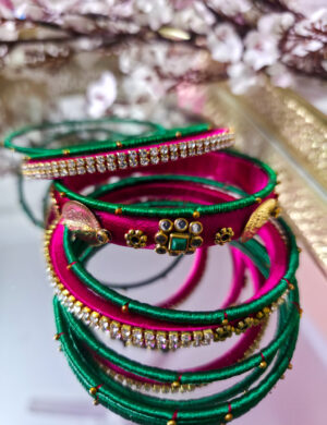20251028_224318 Handmade green and pink silk bangles, pack of 9