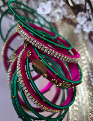 Green & Pink Silk Thread Bangles Set of 9 – Handmade