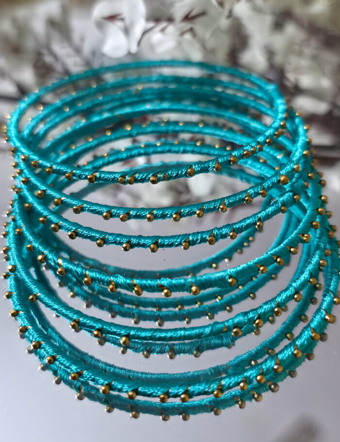20251028_224911 Festive wear bangle set: 4 silk-thread metal bangles