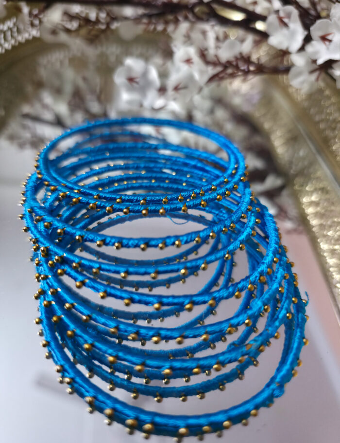 20251028_225921 sky blue silk thread metal bangle set — ideal for festivals