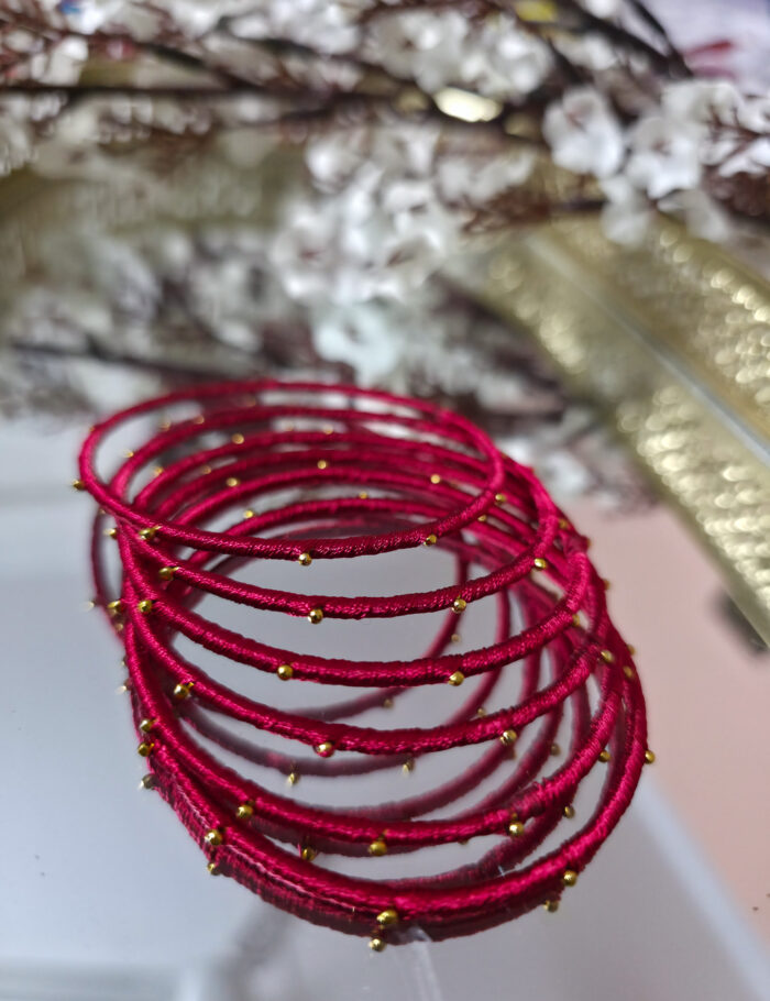 20251028_232513 pink silk thread metal bangle set — ideal for festivals