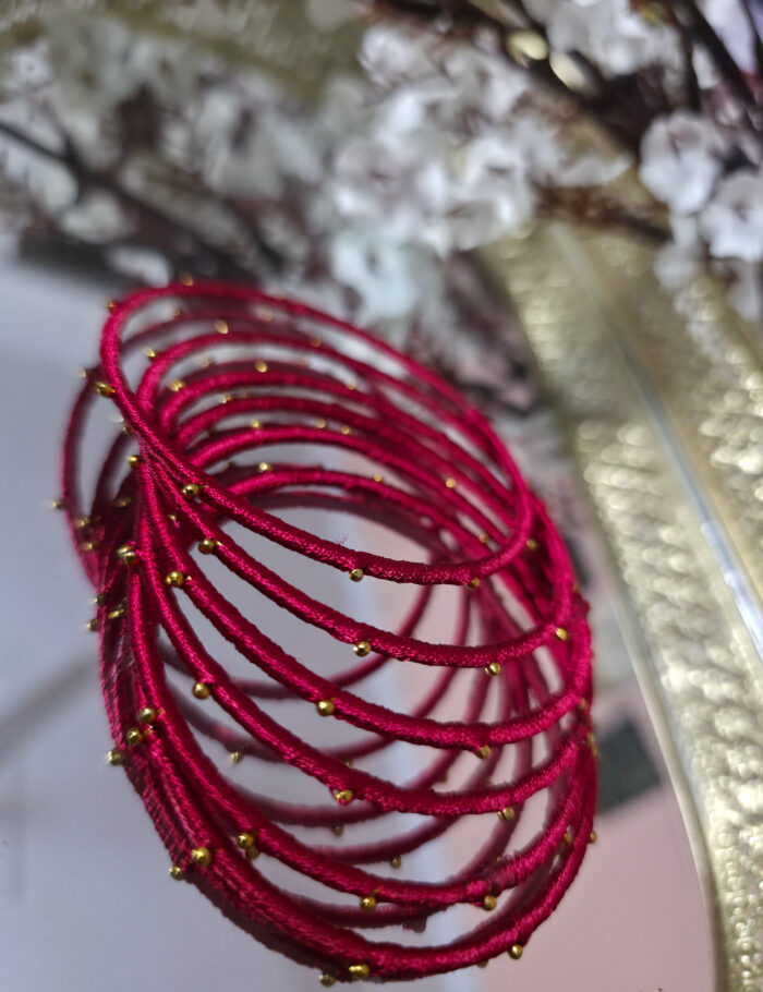 20251028_232515 rose pink silk thread metal bangle set — ideal for festivals