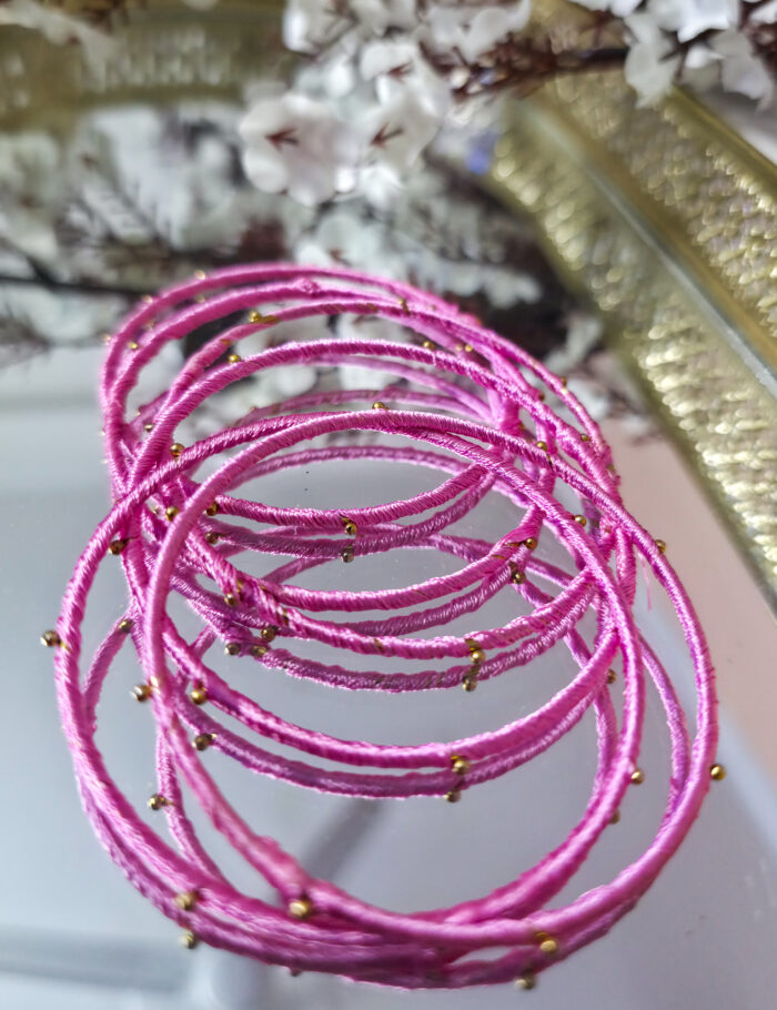 20251028_233309 baby pink silk thread metal bangle set — ideal for festivals
