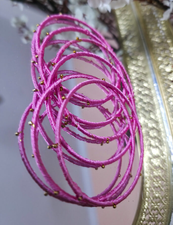 20251028_233311 light pink silk thread metal bangle set — ideal for festivals
