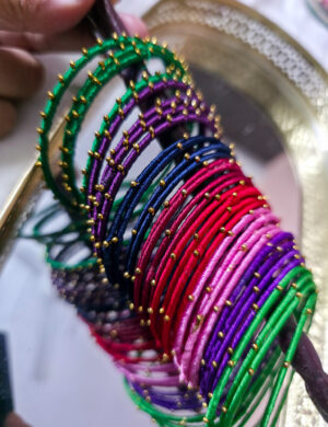 Silk Thread Metal Bangles (Set of 4) – Elegant Festive Wear