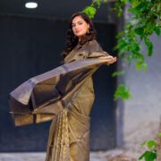 Organza silk saree in Sunheri Saaya design with zari detailing