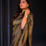 Ethereal organza silk saree Sunheri Saaya with golden zari motifs