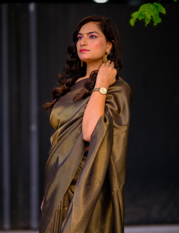 Ethereal organza silk saree Sunheri Saaya with golden zari motifs