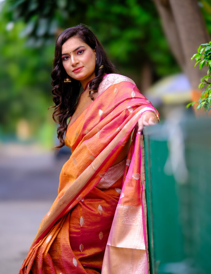 DSCF0893 Elegant Banarasi silk saree featuring a wide zari border.