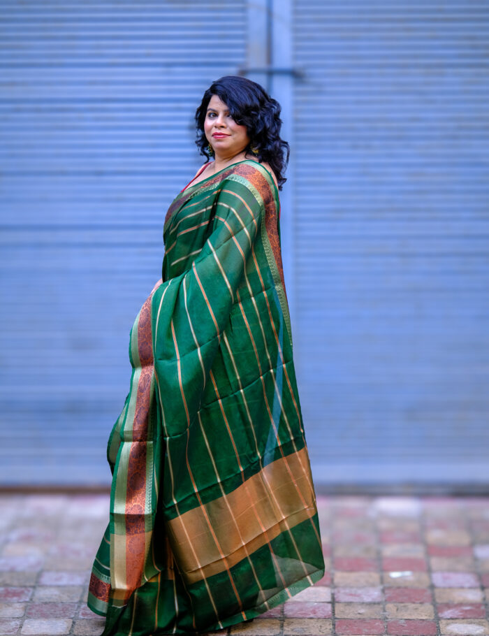 DSCF0907 Haarini Green Banarasi Silk Saree with Copper Border