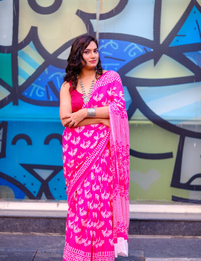 DSCF0956 Mul cotton saree in Pankhuri Bagru design