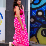 Lightweight mul cotton saree with Bagru print