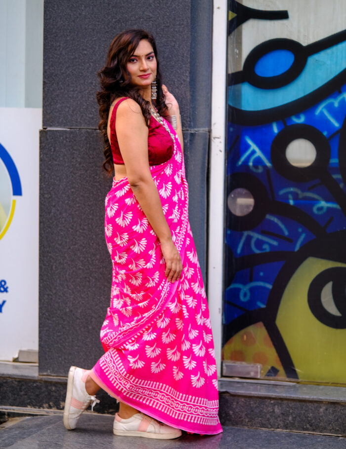 DSCF0960 Lightweight mul cotton saree with Bagru print