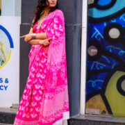 Pankhuri mul cotton saree with floral Bagru motifs