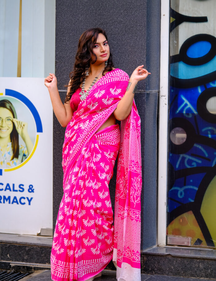 DSCF0962 Traditional Bagru block print saree “Pankhuri”
