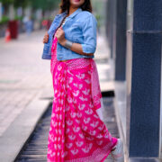 Hand-block Pankhuri Bagru cotton saree