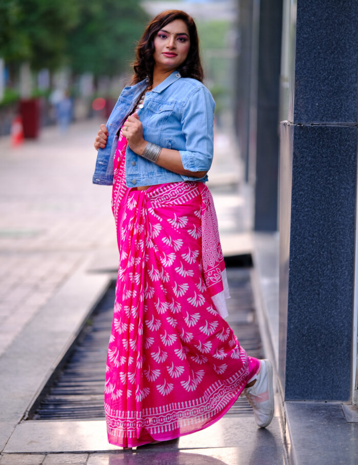 DSCF0975 Hand-block Pankhuri Bagru cotton saree