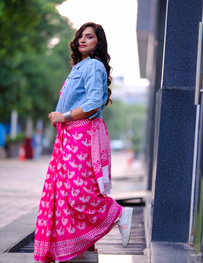 DSCF0980 Pankhuri Bagru print mul cotton saree