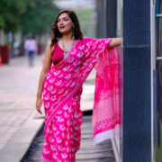 Pankhuri cotton saree with Bagru craftsmanship
