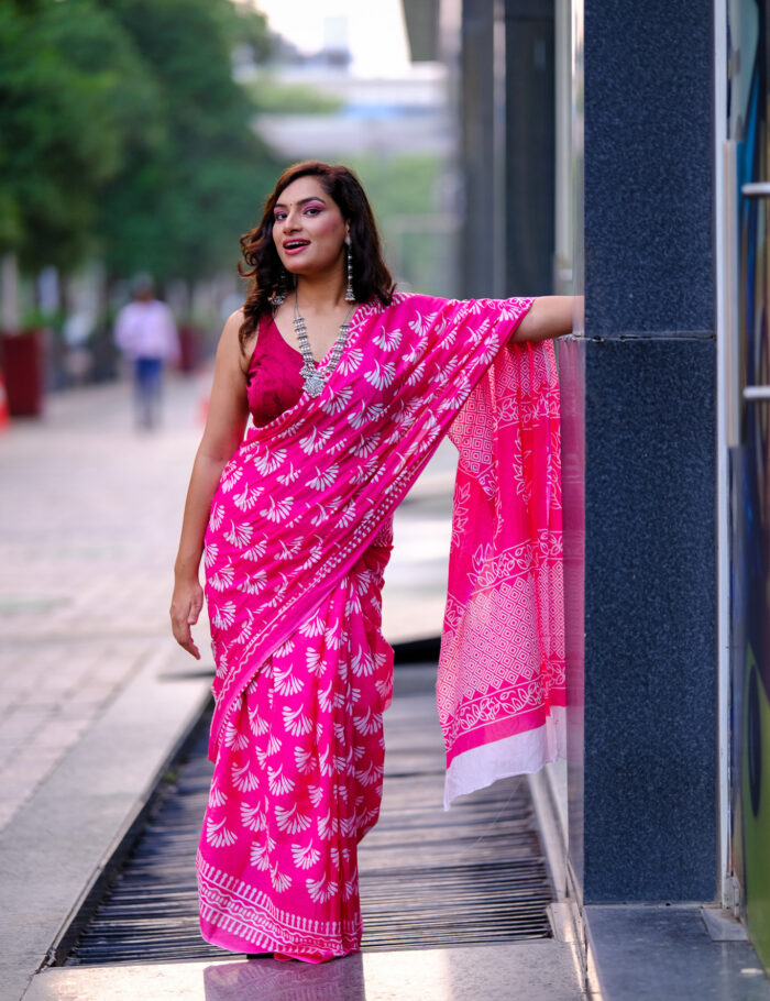 DSCF1002 Pankhuri cotton saree with Bagru craftsmanship