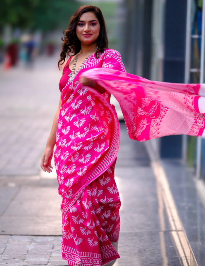 DSCF1013 Pankhuri Bagru saree in breathable cotton