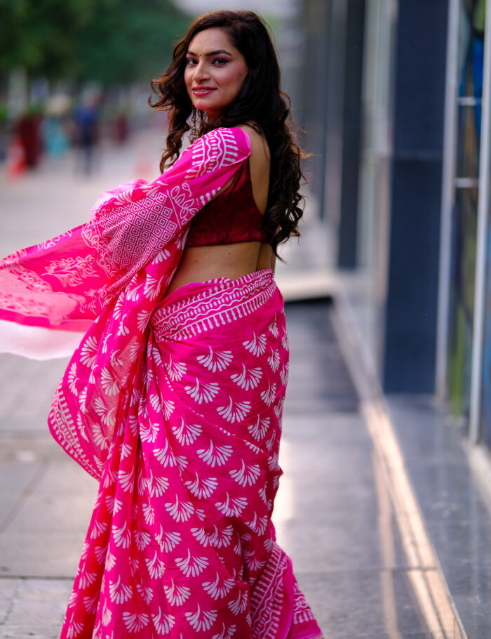 DSCF1014 Eco-friendly Bagru print mul cotton saree