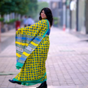 Surajmukhi motif hand-block printed saree in cotton