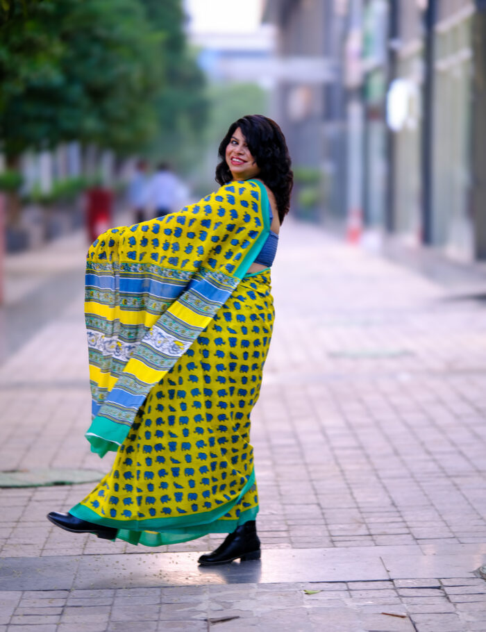 DSCF1020 Surajmukhi motif hand-block printed saree in cotton