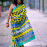Bagru block print mul cotton saree with floral pattern