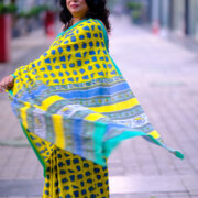 Breezy mul cotton saree with Bagru sunflower print