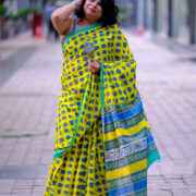 Light mulmul cotton saree, Bagru sunflower design
